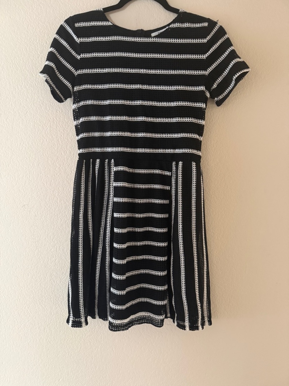 Bar III Black and White Striped Knit Fit-and-Flare Dress